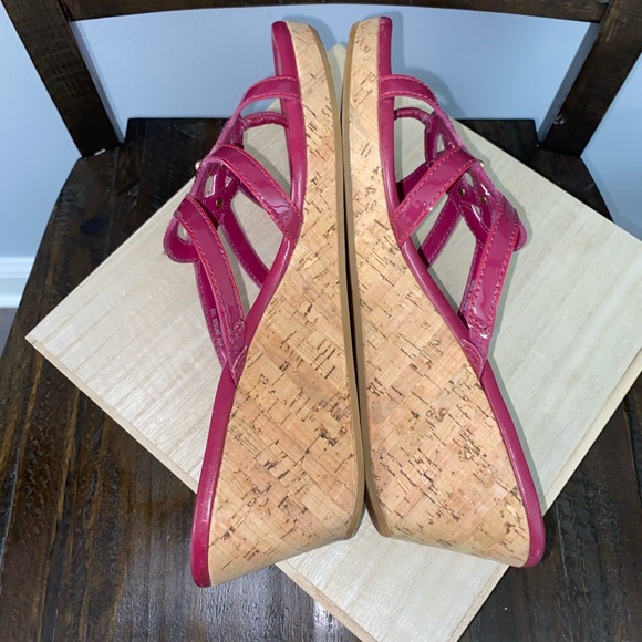 Cole Haan raspberry patent leather cork wedge sandals - Picture 5 of 8